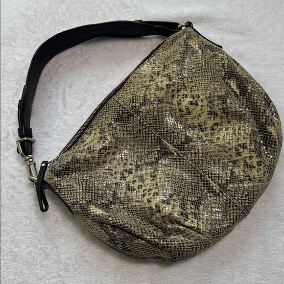 Lambskin Snakeskin Animal Print Slouchy Hobo Bag Leather Shoulder Bag Glam - Picture 6 of 12